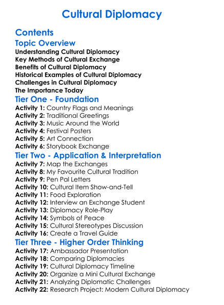 Cultural Diplomacy Worksheet Activity Booklet