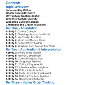 Cultural Diversity And Cultural Practices Worksheet Activity Booklet