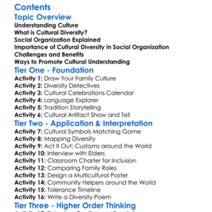 Cultural Diversity And Social Organization Worksheet Activity Booklet