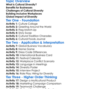 Cultural Diversity In Business Worksheet Activity Booklet