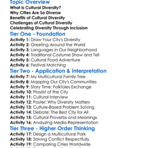 Cultural Diversity In Cities Worksheet Activity Booklet