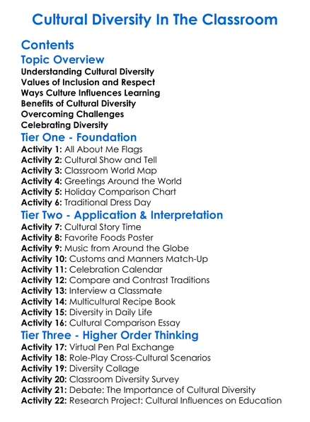 Cultural Diversity In The Classroom Worksheet Activity Booklet