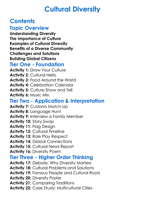 Cultural Diversity Worksheet Activity Booklet