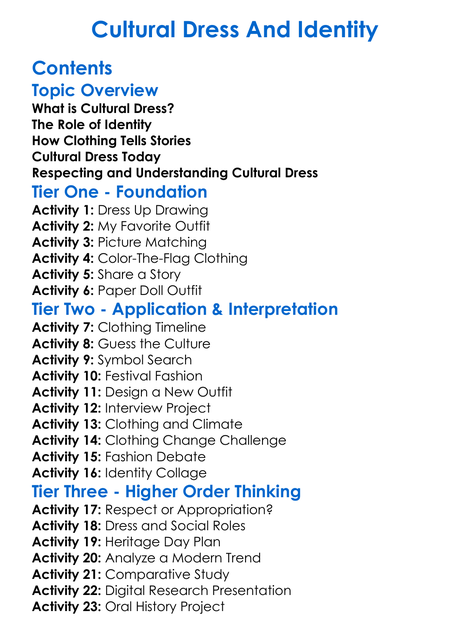 Cultural Dress And Identity Worksheet Activity Booklet