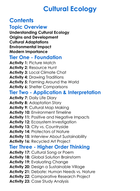 Cultural Ecology Worksheet Activity Booklet