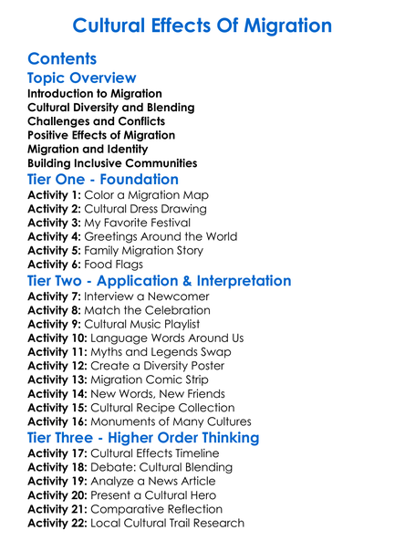Cultural Effects Of Migration Worksheet Activity Booklet