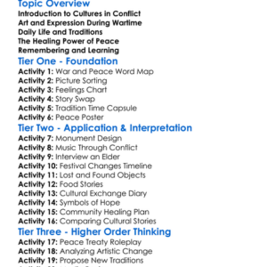 Cultural Effects Of War And Peace Worksheet Activity Booklet