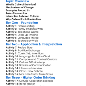 Cultural Evolution Worksheet Activity Booklet