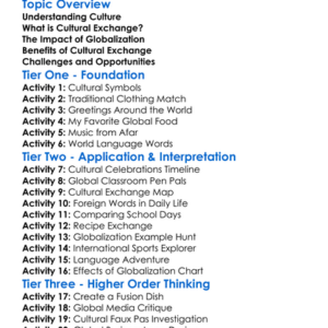 Cultural Exchange And Globalization Worksheet Activity Booklet