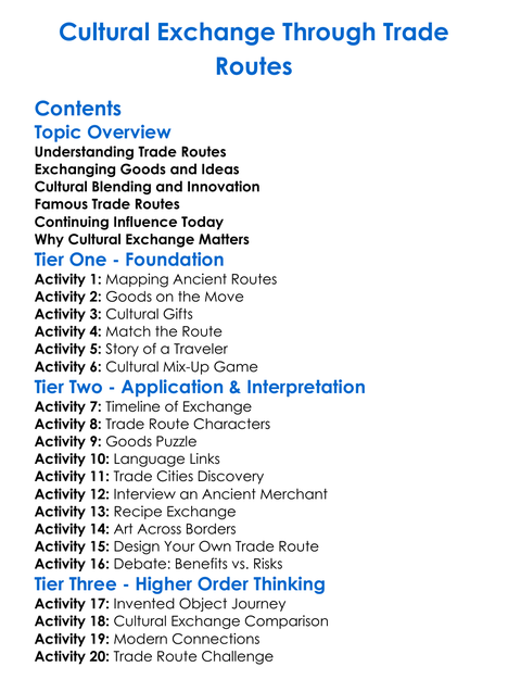 Cultural Exchange Through Trade Routes Worksheet Activity Booklet