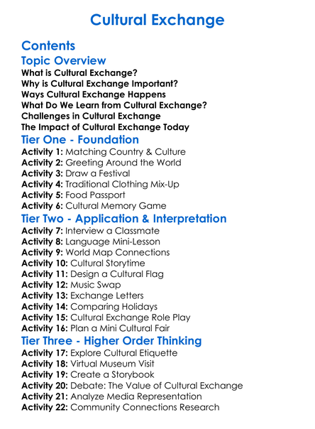 Cultural Exchange Worksheet Activity Booklet
