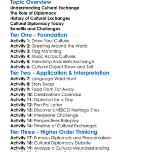 Cultural Exchanges And Diplomacy Worksheet Activity Booklet