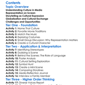 Cultural Expression In Film And Television Worksheet Activity Booklet