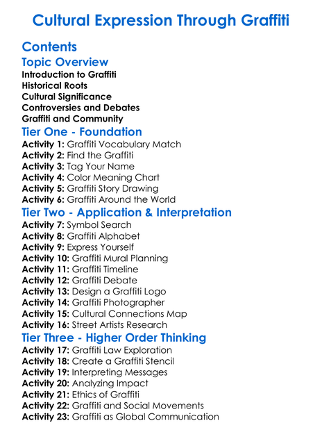 Cultural Expression Through Graffiti Worksheet Activity Booklet