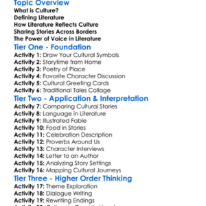 Cultural Expression Through Literature Worksheet Activity Booklet