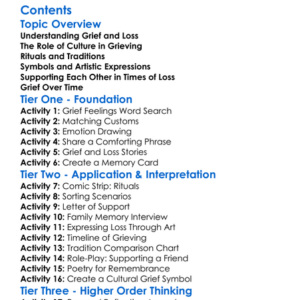 Cultural Expressions Of Grief And Loss Worksheet Activity Booklet