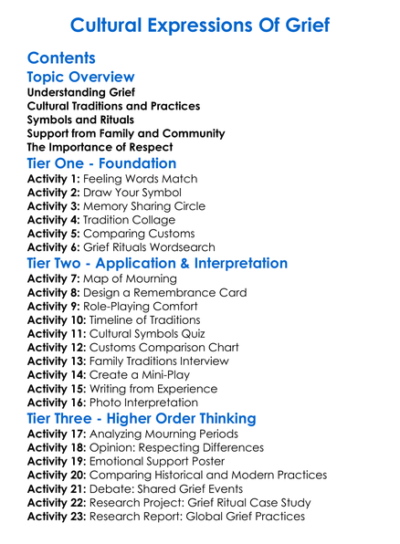 Cultural Expressions Of Grief Worksheet Activity Booklet