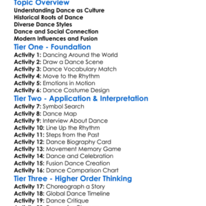 Cultural Expressions Through Dance Worksheet Activity Booklet