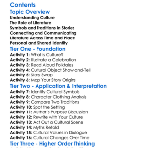 Cultural Expressions Through Literature Worksheet Activity Booklet