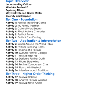 Cultural Festivals And Rituals Worksheet Activity Booklet