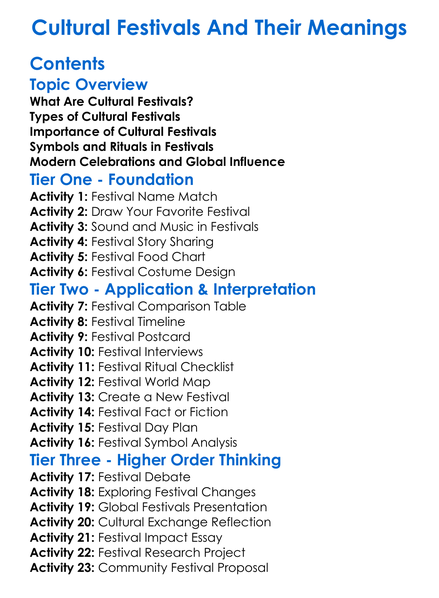 Cultural Festivals And Their Meanings Worksheet Activity Booklet