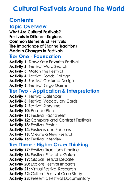 Cultural Festivals Around The World Worksheet Activity Booklet
