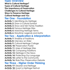 Cultural Heritage And Preservation Worksheet Activity Booklet