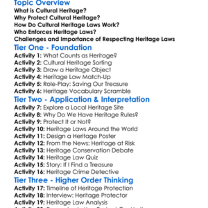 Cultural Heritage Laws Worksheet Activity Booklet