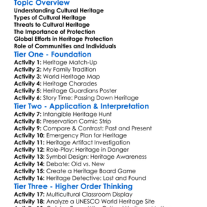 Cultural Heritage Protection Worksheet Activity Booklet