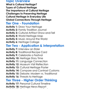 Cultural Heritage Worksheet Activity Booklet