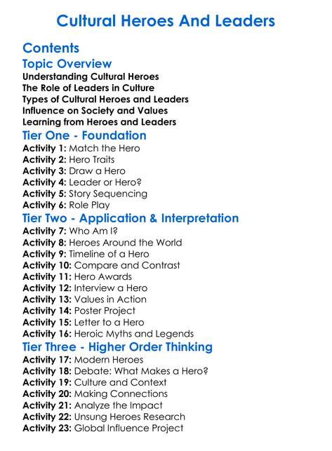 Cultural Heroes And Leaders Worksheet Activity Booklet