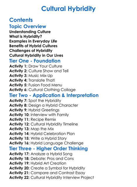 Cultural Hybridity Worksheet Activity Booklet