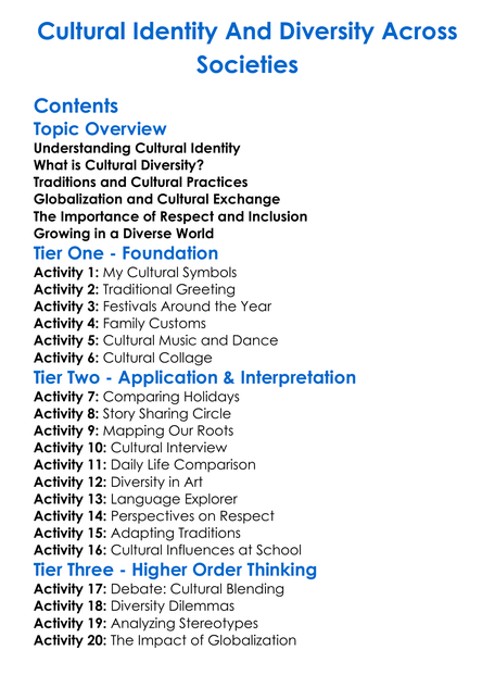 Cultural Identity And Diversity Across Societies Worksheet Activity Booklet