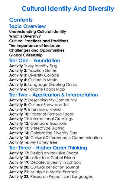 Cultural Identity And Diversity Worksheet Activity Booklet