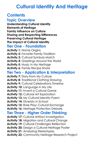 Cultural Identity And Heritage Worksheet Activity Booklet
