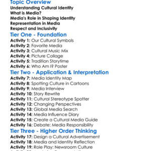 Cultural Identity And Media Worksheet Activity Booklet