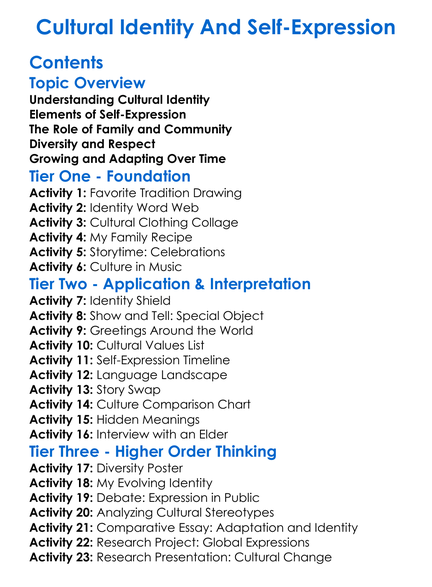 Cultural Identity And Self-Expression Worksheet Activity Booklet