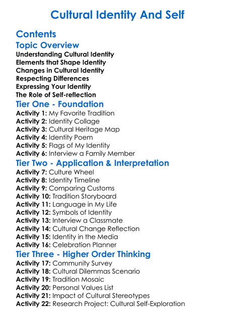 Cultural Identity And Self Worksheet Activity Booklet