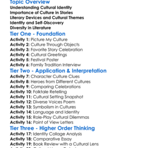 Cultural Identity In Literature Worksheet Activity Booklet