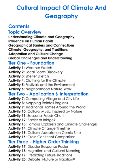 Cultural Impact Of Climate And Geography Worksheet Activity Booklet