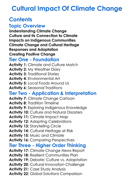 Cultural Impact Of Climate Change Worksheet Activity Booklet