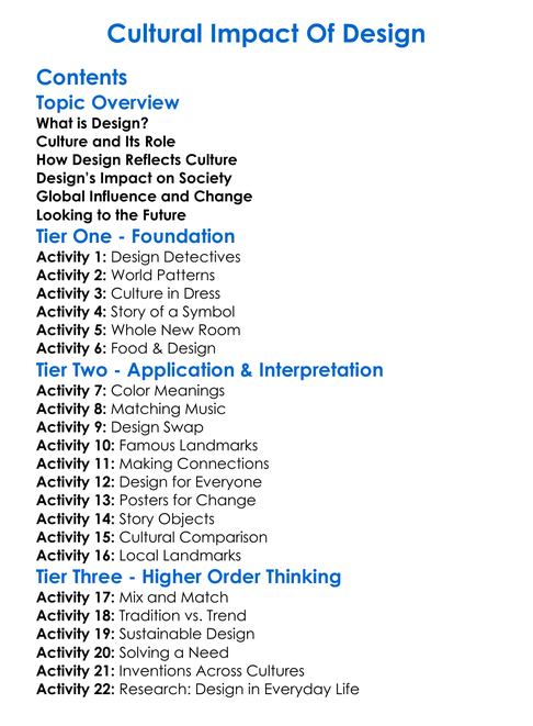 Cultural Impact Of Design Worksheet Activity Booklet