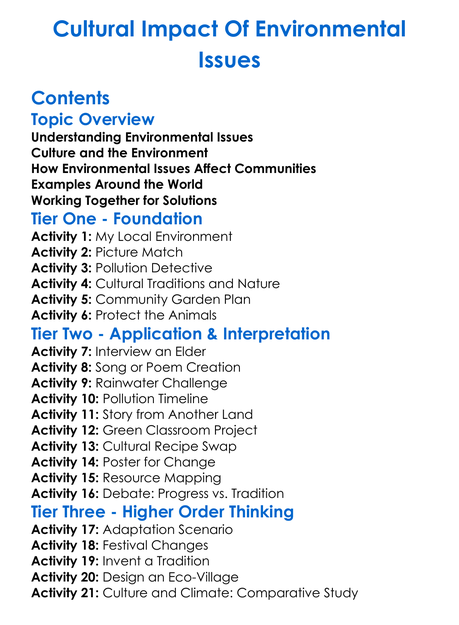 Cultural Impact Of Environmental Issues Worksheet Activity Booklet