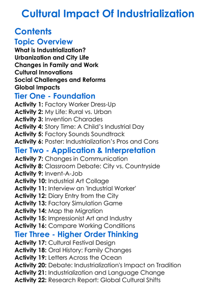Cultural Impact Of Industrialization Worksheet Activity Booklet
