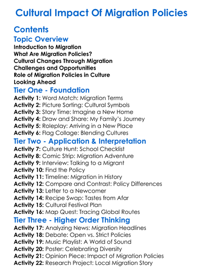 Cultural Impact Of Migration Policies Worksheet Activity Booklet