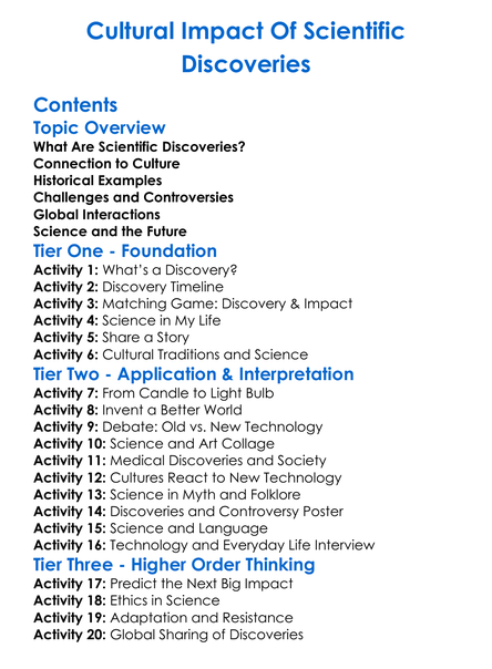 Cultural Impact Of Scientific Discoveries Worksheet Activity Booklet