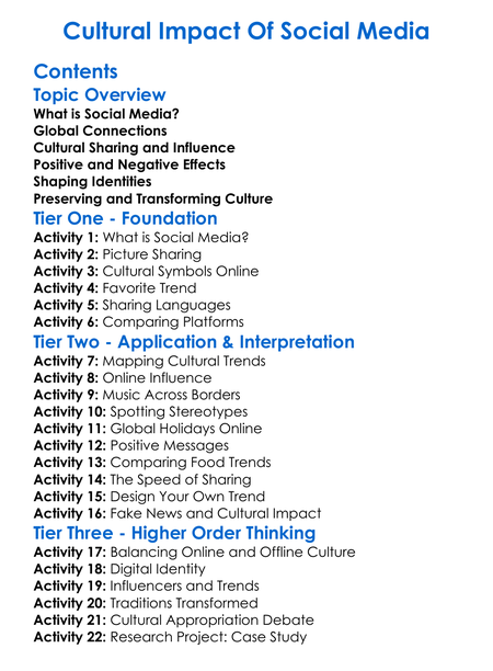 Cultural Impact Of Social Media Worksheet Activity Booklet