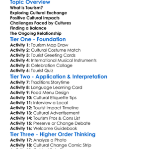 Cultural Impacts Of Tourism Worksheet Activity Booklet