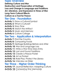 Cultural Impacts Of War Worksheet Activity Booklet