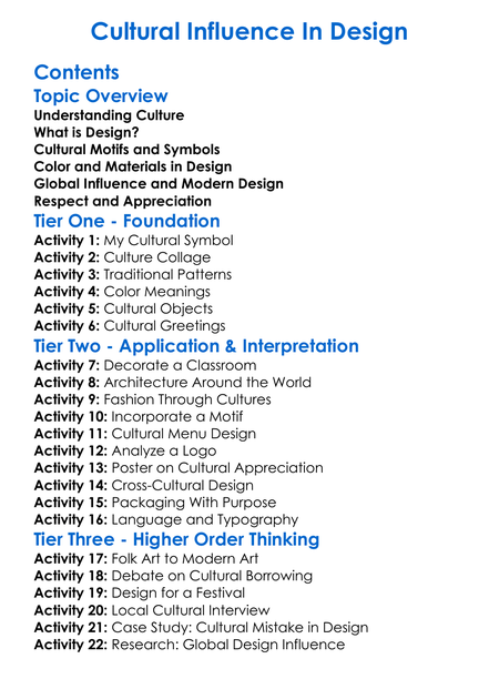Cultural Influence In Design Worksheet Activity Booklet